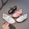 Meckior Girls Kids Leather Shoes Party Campus Bowtie Tassels Flats Soft Comfortable Casual Fashions Children Princess Shoes