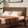 Lindee King Size Upholstered Headboard with Tan Vegan Leather - Modern Faux Leather King Headboard with Height-Adjustable Mount