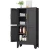Storage Cabinet with Shelves and Glass Doors - 3 Tiers, Curio Cabinet Hutch for Entryway, Living Room, Hallway, Kitchen - Ashfo