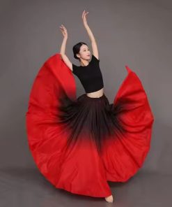 Flamenco Skirt For Women Spanish Dance Skirt Belly Dance Long Dress Big Swing Skirt Gradient Color Performance Gypsy Skirt