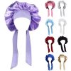 Women Satin Solid Hat Night Sleeping Shower Cap High Elastic Hair Bonnet Hat Head Cover Satin Turban Hair Care Bonnet Nightcap