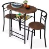 3-Piece Modern Oval Dining Table Set, Small Kitchen Dinette w/ 2 Chairs, Metal Frame, Curved Backrests