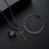 3pcs Set Men's Stainless Steel Metal Cross Pendant Chain Necklace Bracelet Ring Jewelry Set Male Hip Hop Daily Wear Accessories