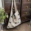 Crochet Tote Bag Mesh Knitted Bag Large Shoulder Bag Aesthetic Knit Bag Hollow Hobo Bag for Women Work Shopping Travel