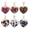 Fashion Multicolor Leopard Pattern Plush Fluffy Peach Heart Shape Pendant Keychain Cute Cartoon Key Chains Car Keyring