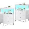 Rattan Nightstand Bedside Table - Night Stand with Type-C Charging Station, 2 Drawers Storage - Boho Night Stands End Table