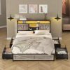 King Size Bed Frame with 58" Tall Headboard, Velvet Upholstered Platform Bed with Wingback Headboard and Plating Trim