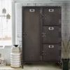 Rattan Wardrobe Storage Cabinet with 2 Doors, 74 Inch High, Expandable Wardrobe Closet with 2 Hanging Rails and Drawers