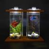 Round/Rectangle Shape Hanging Glass Aquarium Fish Tank Fish Bowl Transparent Vase Ornament With Rack Holder Home Decoration