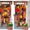 Robotime Sakura Wine Alley DIY Booknook with Lights DIY Miniature Dolls House Kit 3D Wooden Puzzle Bookend Bookshelf Decor Gift
