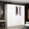 Metal Wardrobe Closet Cabinet,White Armoire Wardrobe Closets Storage Cabinets with Drawer,Metal Storage Cabinet with Doors and S