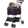 Foldable Pet Stroller 4-Wheels Dog Cat Stroller with Basket & Cup Holder Purple