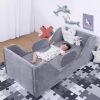 Car Shaped Platform Bed with Wheels Headboard Footboard Sturdy Slat Support No Box Spring Needed Wooden Kids Bed Frame