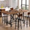 4 Piece Bar Table Set with Power Outlet,Industrial Breakfast Table with 3 Padded Stools Solid Wood Counter Height Dining Table