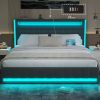 Queen Bed Frame with 2 Storage Drawers,Charging Station,Storage Headboard and LED Lights,Remote Control/Noise-Free/Dark Gray