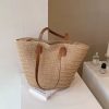 Summer Stripe Tote Bag Straw Bag Women's New Beach Seaside Outdoor Travel Vacation Large Capacity Shoulder Bag Portable Basket