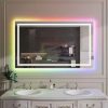 Large Round Lighted Bathroom Mirror RGB Color Changing LED Mirror Dimmable Anti-Fog Backlit Mirror RGB Multicolor Backlit