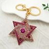 Hexagram Star of David Blessing  Keychain for Women Men Pink Rhinestone Gold Color Jewish Key Chains Jewelry chaveiro K9646S01