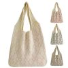 Women Crochet Tote Handbag Pearl Chain Cartoon Crossbody Bag Versatile Weave Satchel Bag Handmade Daily Bag for Girls Female