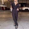2024 Summer Wide Leg Jumpsuit For Women Elegant Solid Color Casual Rompers V Neck Sleeveless Loose Baggy Overalls With Pockets
