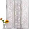 Folding Room Divider, Wood Carved Privacy Screens, Free Assembled Freestanding Partition for Home Office estaurant Bedroom