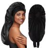 Solid Color Bowknot Braid Bonnet Classic Long Satin Bonnets Soft Sleeping Night Cap Breathable Hair Bonnets For Women Daily Use