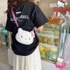 Miniso Cute Cartoon Hello Kitty Bow Crossbody Bag For Women Kawaii Fashion Plush White Kt Cat Shoulder Bag For Girls Kids Gifts