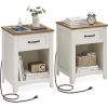 Vabches Nightstand Set of 2 with Charging Station Wood Bedside Table with 2 Storage Drawer&Metal Leg White End Table for Bedroom