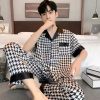 Women Pajamas Sets Plus Size Summer Silk Sleepwear Ladies Thin Short-Sleeved Seven Pants O-Neck Casual Cat Home Wear Night Wear