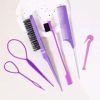4-Piece Hair Styling Comb Set - Includes Rat Tail Edge Brush & Smooth Black Brush Barber Styling Tools for All Hair Types