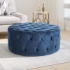 43.8" Boucle Storage Ottoman Bench, 300 Lb Capacity, Upholstered, Safety Hinge, Flip-Top Oval Foot Rest With Wood Legs
