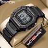 SANDA 2156 Men Watch New Model Electronic Digital Movement Rectangle Led Display Dial Outdoor Sports Watertight Male Wrist Watch