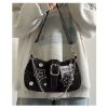 Gold Bright Silk Circular Evening Bag Women Banquet Clutch Rhinestone Decor Chain Shoulder Bags Luxury Female Party Handbags