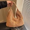 Autumn and winter fashion women's shoulder bag shoulder bag, vintage letter cut knitted tote bag, crochet thread fabric shopping
