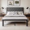 Queen Size Bed Frame, Faux Leather Upholstered Platform with Headboard