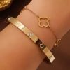 2PCS America Lucky Clover Women's Bracelet Set High Quality Stainless Steel INS Hot Selling Bracelet Charm Feeling Jewelry Gift