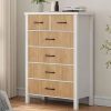 6 Drawer Double Dresser for Bedroom, Modern Rattan 6 Drawer Dresser Golden HandlesDrawers for Bedroom, Living Room, Hallway