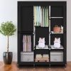 Wardrobe Closet with Doors, Wardrobe Cabinet with 2 Adjustable Shelves, Armoire Wardrobe Closet with Hanging Rod for Bedroom, Em